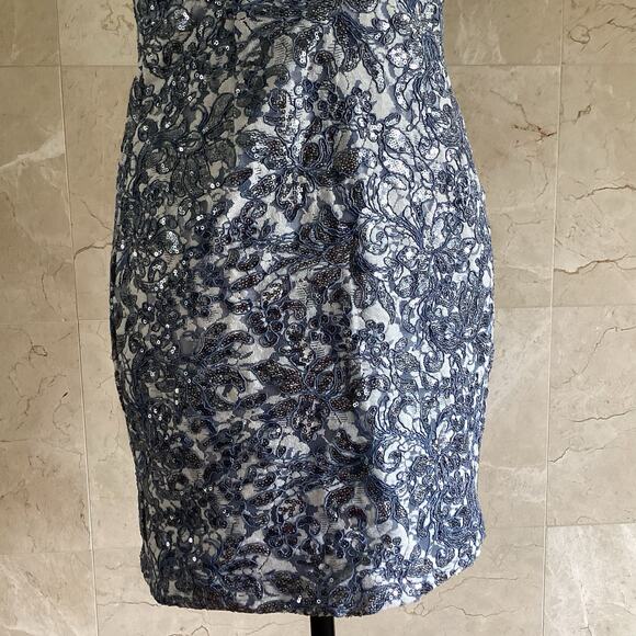 SHO Tadashi Shoji Lara Sequin Lace Mini Dress - 0 Blue, Holiday Cocktail Party - Picture 8 of 14